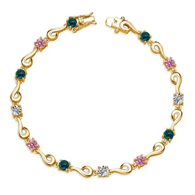 Diamante cultivado en laboratorio rosa ópalo simulado verde de 2,27 quilates enchapado en oro amarillo de 18 quilates Foto 1 de 3