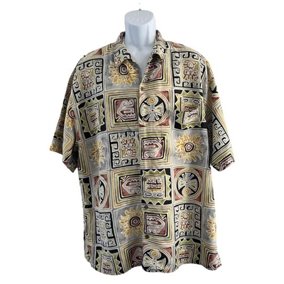 Gramicci Shirt Mens XL Silk Linen Aztec Geometric Pattern Button Up Vintage - Image 1 of 4