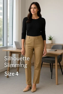 Calça de emagrecimento Madison Silhouette feminina tamanho 4 obturador bronzeado stretch reta Le - Imagem 1 de 4