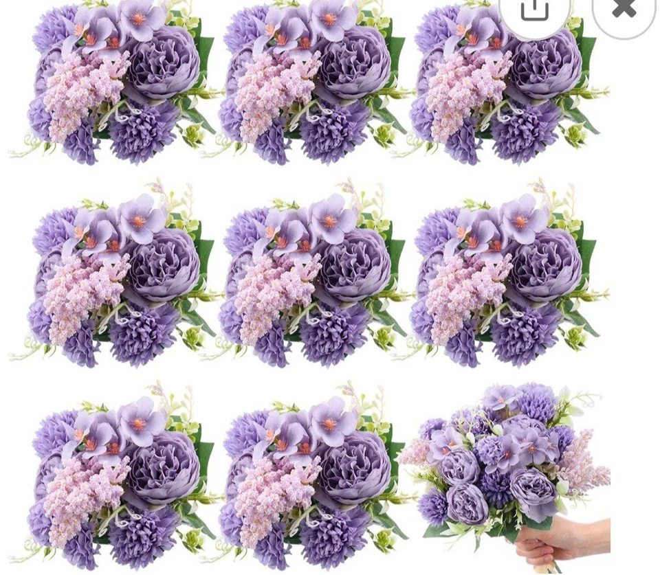 8 Pcs Artificial Flowers Bouquet  Silk Flowers Lilac Purple Peony  Hydrangea - Image 1 of 1