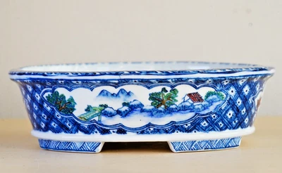 Maceta Bonsai Japonesa YUKI SHOSEKI 7.2" (18.3cm) Paisaje Sansui Pintado Ovalado Y977 Foto 1 de 4