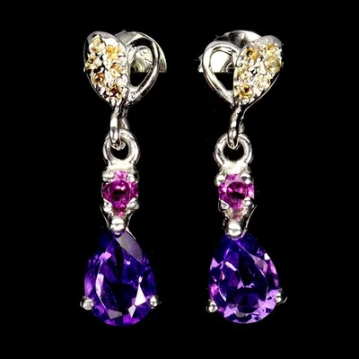Pendientes de plata de ley 925 pera amatista 7x5 mm zafiro piedras preciosas joyería Foto 1 de 4