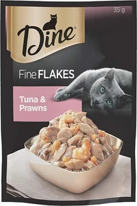 Brand New Dine Fine Flakes Tuna And Prawns Wet Cat Food 35G Pouch 12 Pack AU - Picture 1 of 9