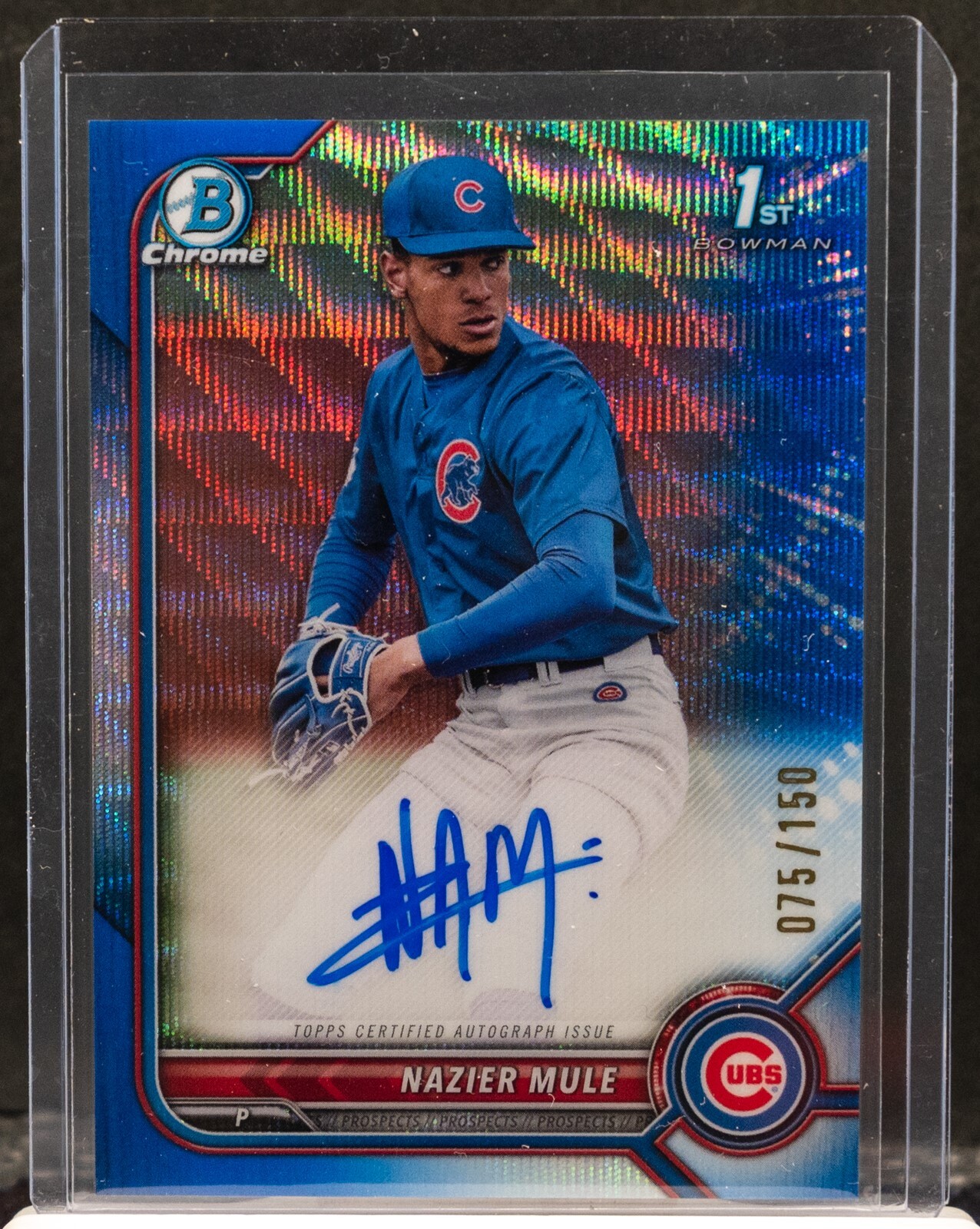 Nazier Mule 2022 Bowman Draft Chrome Blue Wave Refractor Auto RC 075/150 Cubs