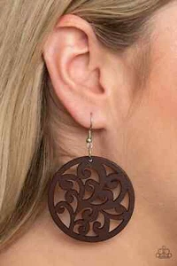 Pendientes de MADERA Fresh Off The Vine - Joyería/Accesorios Paparazzi Marrón Nuevos con Etiquetas - Imagen 1 de 2