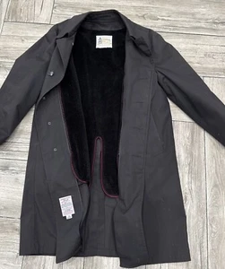 Vintage Gray London Fog Lined Trench Coat 42 Short with Zip out Fax Fur Liner - Picture 1 of 7