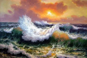 hand-painted Oil Painting big ocean sea wave seascape&birdspaint - Picture 1 of 3