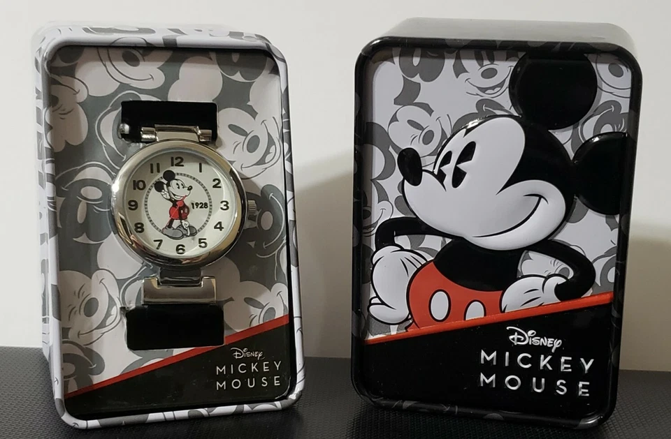 Mickey Mouse with BLACK Faux Leather Band Metal Tin Box NEW - Image 1 of 1