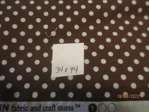 34" x 44" Joann Fabrics Cotton Quilting Fabric Teal Polka Dots on Brown - Picture 1 of 1