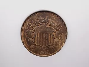 1864 Two 2 Cent Piece *LARGE MOTTO* 2c NGC MS65 RB #005 Red Brown Unc BU ECC&C - Picture 1 of 5