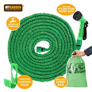More details for expandable garden hose pipe flexible 8 functional water spray gun 50-100 ft