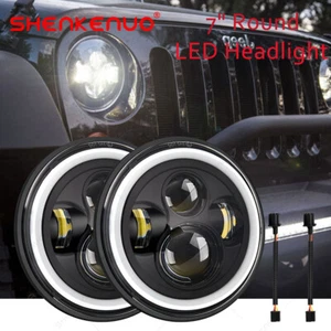 Pair 7" Inch Round LED Headlights Angle Eyes DRL For Jeep Wrangler TJ CJ JK LJ - Picture 1 of 14