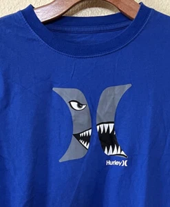 Hurley H Shark Boys Kids Youth L/S Blue T-Shirt Size XL Mens XS CRM2 - Picture 1 of 5