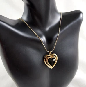 Vintage 14kt Gold-Plated Styles by Smart Gold & Black Heart w/ Stud Earrings - Picture 1 of 9
