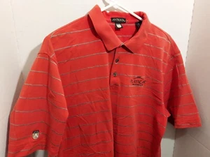 Antigua Poloshirt gestreift Medium orange schwarz Golf Playacar Spa Golfschläger Logo - Bild 1 von 8
