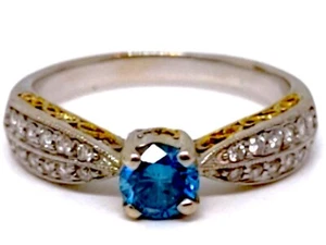18K Gold Blue Diamond Ring .5 Carat - Size 7.5 - White Gold 18kt 750 Lab created - Picture 1 of 10