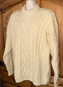 CARRAIG DONN Pure New Wool Cream Cabled Fisherman Crewneck Size XL - Picture 1 of 6