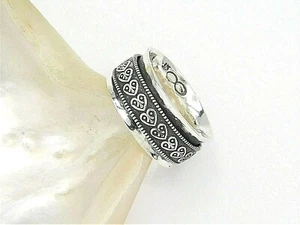 Hand Made USA Oxidized Heart Design 925Sterling Silver Spinner Ring-Custom Size - Picture 1 of 12