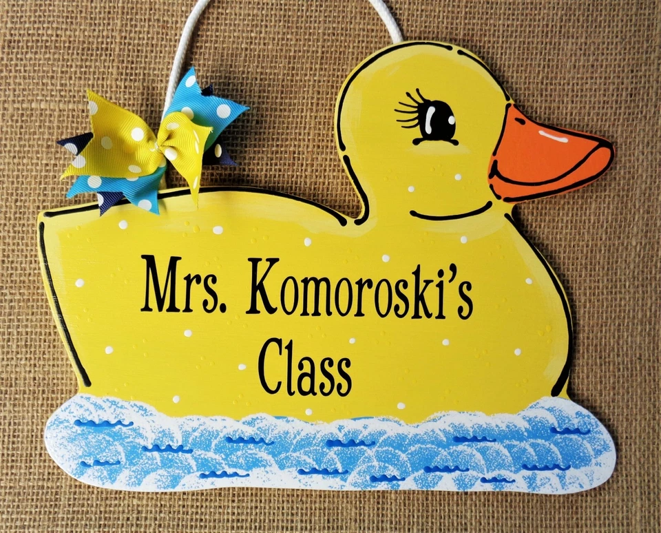 Personalize DUCK TEACHER SIGN Wall Art Door Plaque School Classroom Kindergarten - Image 1 of 1