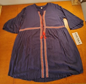 Old Navy Blau Bohemian Besticktes Langarm Kleid Gr. XXL Strand Pool Freizeit - Bild 1 von 18