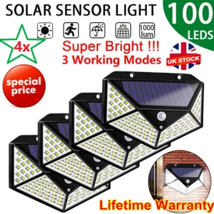 4X Solar Power PIR Motion Sensor Wall Lights 100LED Outdoor Garden Security Lamp - Picture 1 of 11