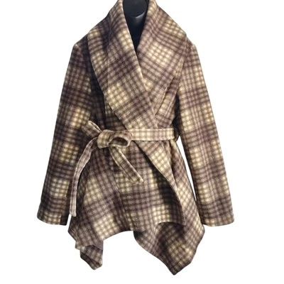 Maurices Women's Brown White Plaid Belted Wrap Pea Coat Size XL NWT - Image 1 of 4