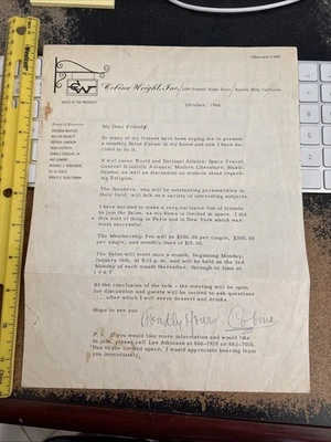 Cobina Wright American opera singer and actress Signed Letter 950L - Image 1 of 3