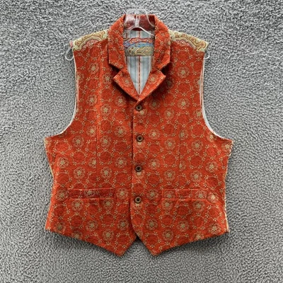 Chaleco Robert Graham Hombre Mediano Naranja Cachemira Bordado Brocado Colorido Fiesta Foto 1 de 4