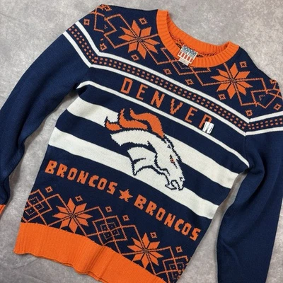 Suéter Denver Broncos Para Hombres M Naranja Comida Chatarra Navidad Preppy NFL NUEVO Foto 1 de 4