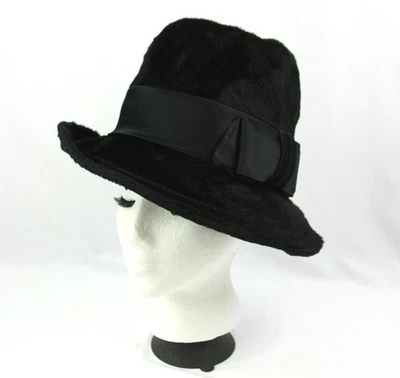 Sombrero Fedora Vintage Madrigal Ann Marie Terciopelo Suave Flojo con Lazo Negro Años 70 Italia Foto 1 de 4