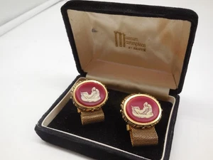 DD6 VTG DANTE INLAID CAMEO GOLD RED NUDES MUSEUM MASTERPIECE MEN'S CUFFLINKS MCM - Picture 1 of 6