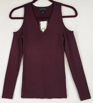 Saks Fifth Avenue Shirt Womens Small Burgundy Supersoft V Neck Cold Shoulder Top - Изображение 1 из 4