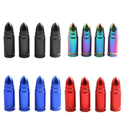 4pcs Bullet Shape Aluminum Car Tire Wheel Stem Air Valve Caps SUV Sleeve Covers - Image 1 of 4