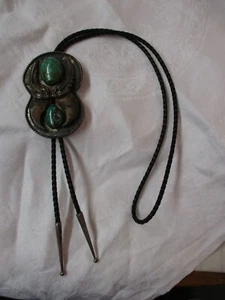 Vintage Silver Bolo Tie with 2 turquoise stones & Claws - Picture 1 of 8