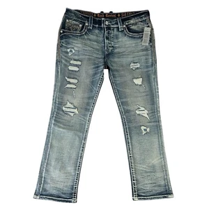 Jeans Rock Revival Rahm dritto uomo taglia 40 x 30 elasticizzato denim invecchiato NUOVO - Foto 1 di 13