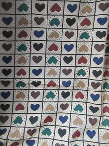 CALICO PATCHWORK HEARTS SQUARES BROWN MULTI COLOR RARE COTTON FABRIC SBTYX44 - Picture 1 of 5