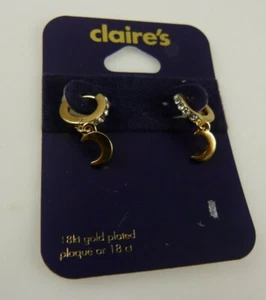 moon crystal earring earrings small hoop style 18kt gold plated celestial - Picture 1 of 10