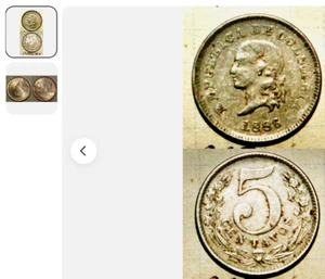 2 Colombia Coins 1886/1980 5 Centavos 5 Peso Policarpa Execution CO86Z1 - Picture 1 of 3