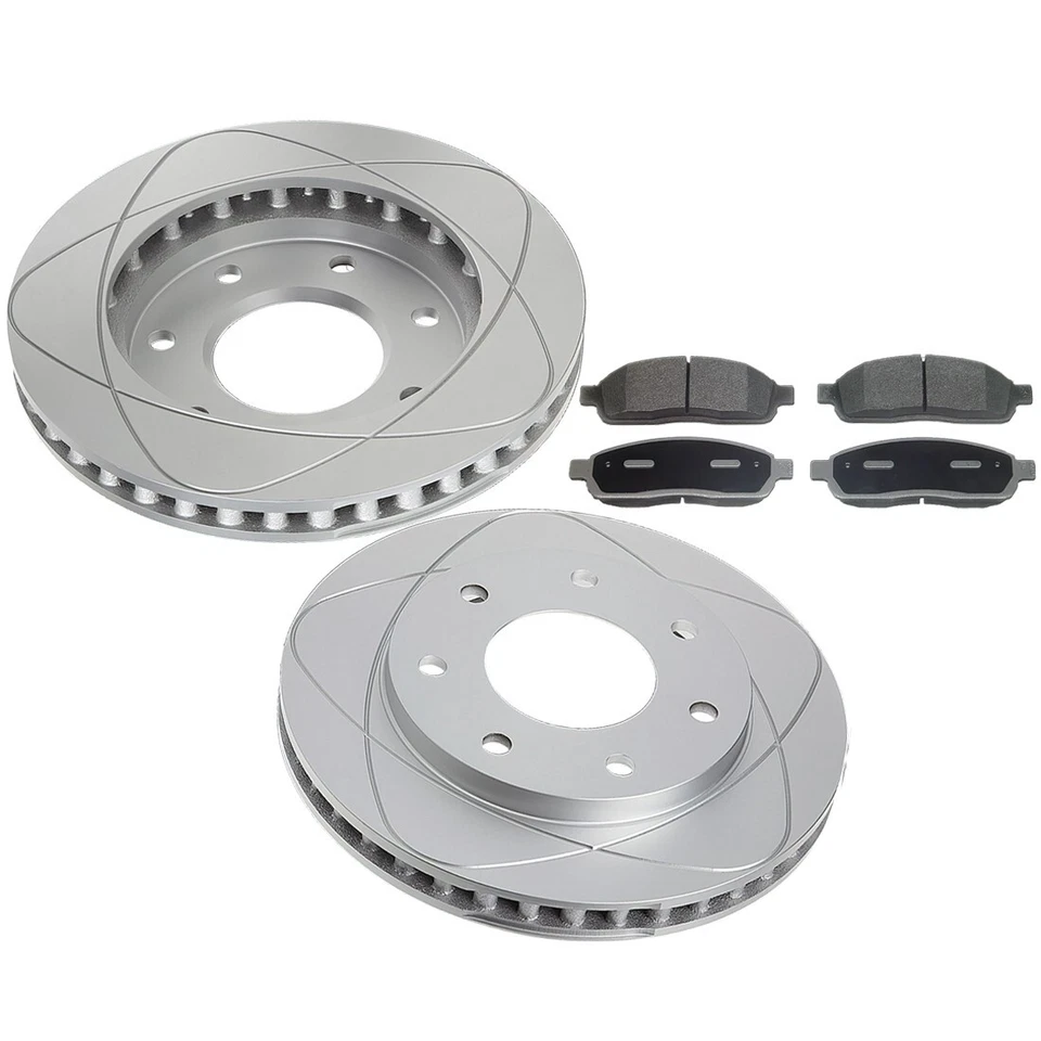 Rotores y pastillas de freno de disco delanteros ultra ranurados para Lincoln Mark LT, Ford F-150 4x4 Foto 1 de 4