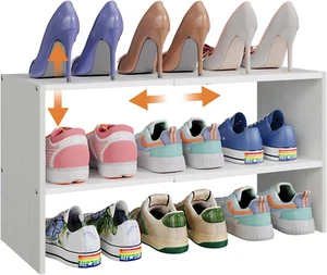 X-Cosrack 2-Tier Shoe Rack Organizer for Closet, Expandable and Adjustable White - Picture 1 of 12