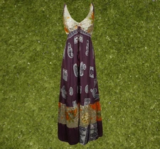 Womens Recycle Silk Maxi Dress, Beach Maxi Dress, Flowy Dresses,Purple Boho S/M