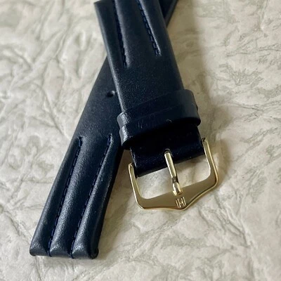Gruesa correa de reloj Hirsch de cuero esculpido azul oscuro 20 mm vintage forro suave NOS Foto 1 de 4
