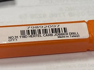 Hertel 79892097, #31, 118° Point, Solid Carbide Jobber Drill, 2-1/4" OAL, 0.120" - Picture 1 of 4