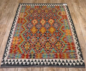 Alfombra de lana azteca Kilim afgana hecha a mano genuina Heritage, tamaño 172x136 CM - Imagen 1 de 9