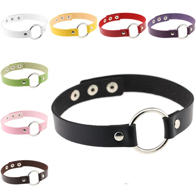 Womens Choker Collar Necklace Ring O Leather Charm Gothic Punk Girls UK Stock