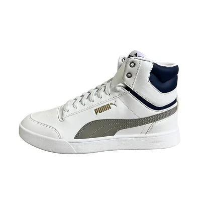 Puma Shuffle MID Blanco / Gris/Azul / Oro Zapatillas Mujer En Baloncesto Look - Imagen 1 de 4