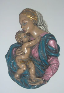 Vtg OLD Christian Catholic Mary & Baby Jesus Chalk Ware Wall Plaque-La Galeria - Picture 1 of 12