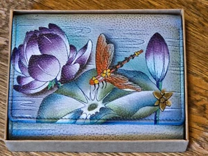 Anuschka Hand Painted Leather Organizer Wallet + Coin Pocket- Tranquil Pond NWT - Picture 1 of 6