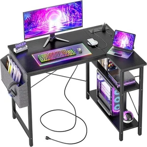 BEEXEVUE kleiner L-förmiger Schreibtisch mit Steckdosen - 100x70cm Eck Computertisch - Bild 1 von 7