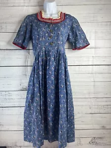Maxi abito vintage Prairie Cottagecore blu pizzo floreale Cottagecore modesto - Foto 1 di 15